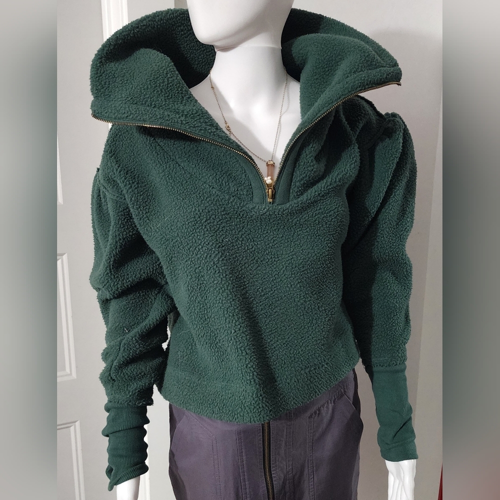 Free People Green Fleece Hoodie